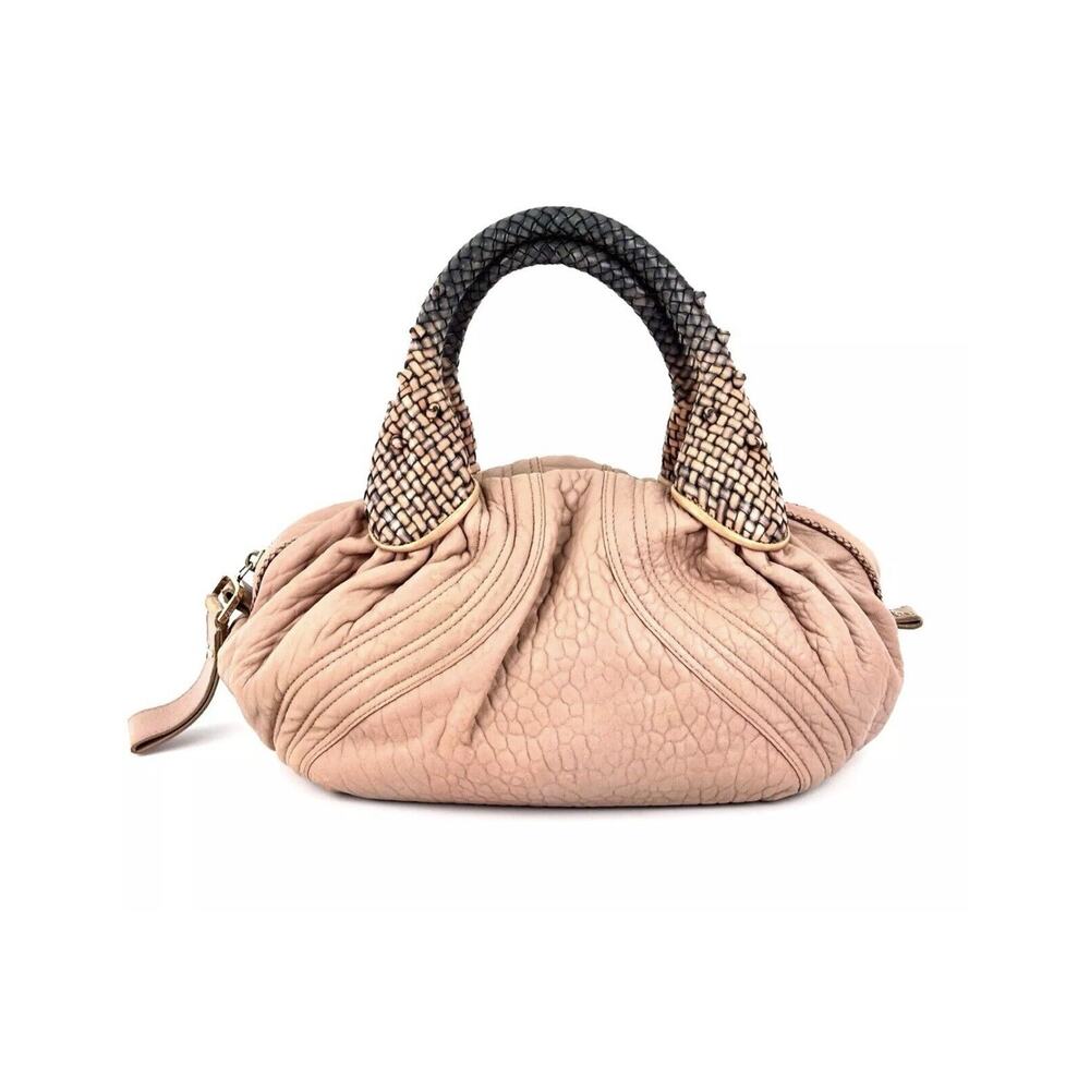 ❌sold❌FENDI Spy Bag Pink Beige Leather Hand Bag Zucca Authentic